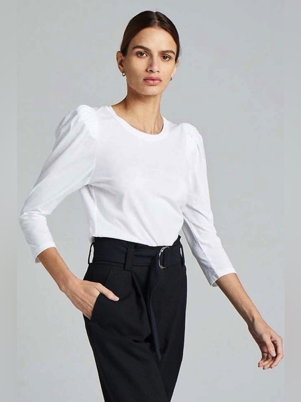 NWT A.L.C. Karlie Tee Long Puff Sleeve Top White Size Large
